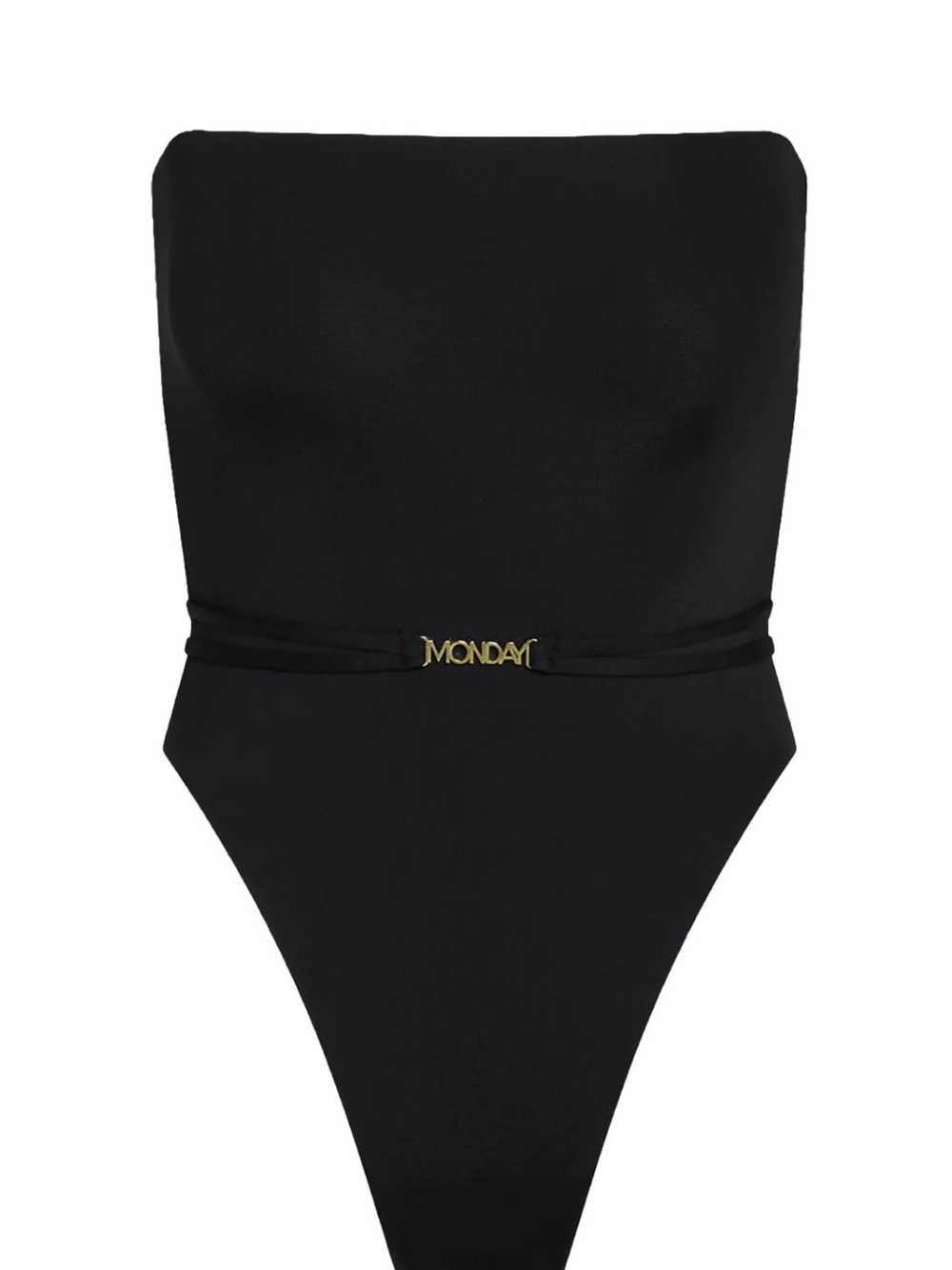 Monday Swimwear Black Strapless One-Piece with Gold Logo